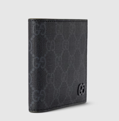 black GG Supreme - Dark green interior bi-fold wallet