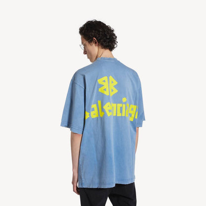 Men's Tape Type T-shirt Medium Fit in Faded Blue